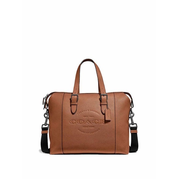 Coach Other - Hudson  Mens (F30620) Pebbled Briefcase Crossbo Brown Leather Messenger Bag